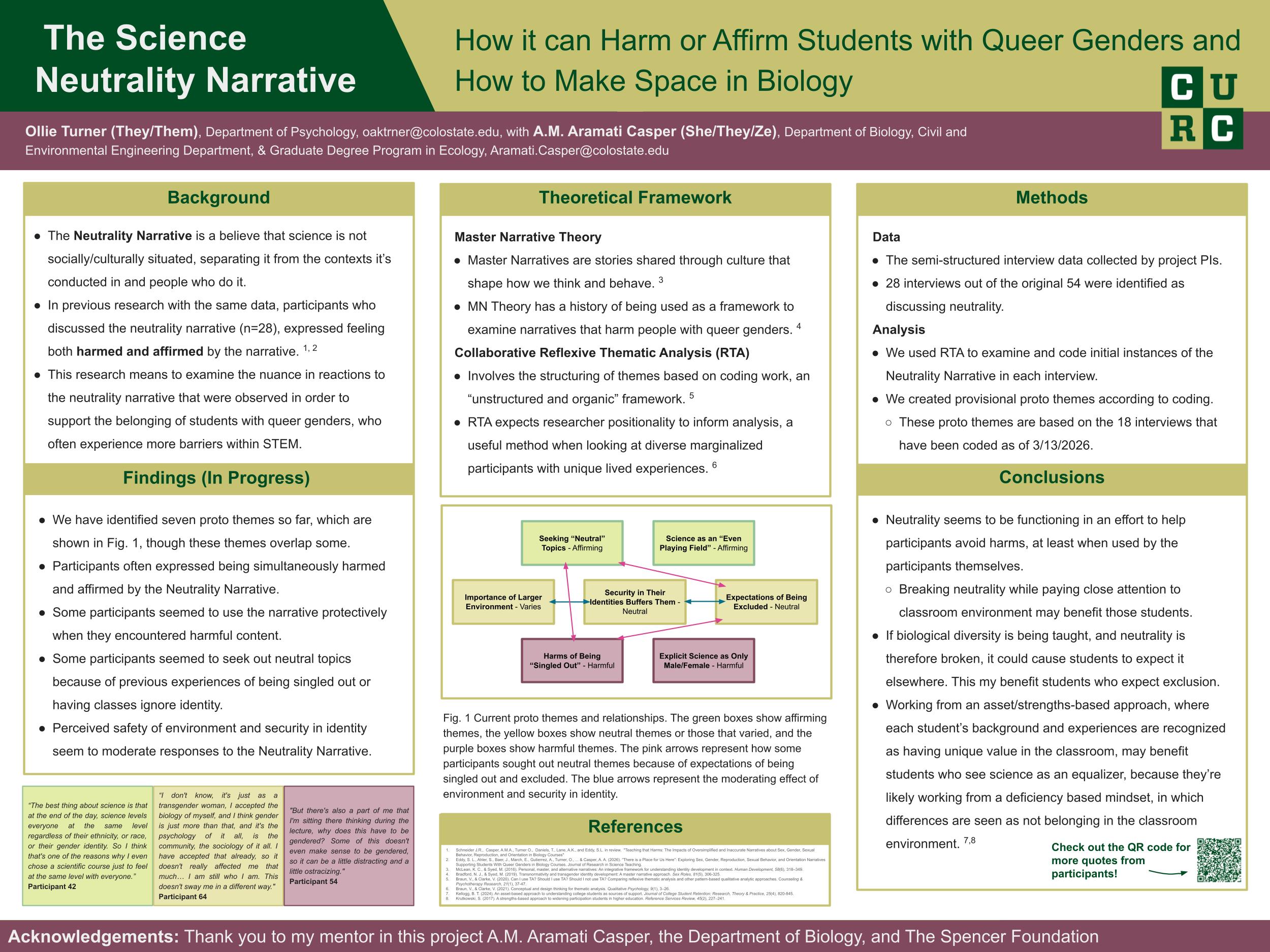 The Science Neutrality Narrative: How it can Harm or Affirm Students with Queer Genders and How to Make Space in Biology 